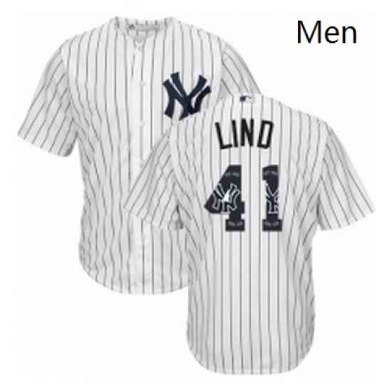 Mens Majestic New York Yankees 41 Adam Lind Authentic White Team Logo Fashion MLB Jersey